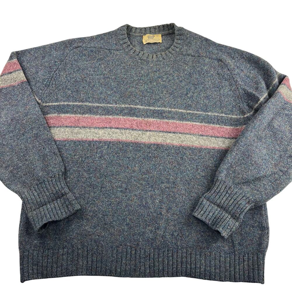 Lord Jeff Shetland Wool Vintage Sweater Men's size XL Heather Gray Spriped